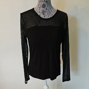 NWOT Rebecca Minkoff Elegant Black Lace Sleeve Women's Top.Size L